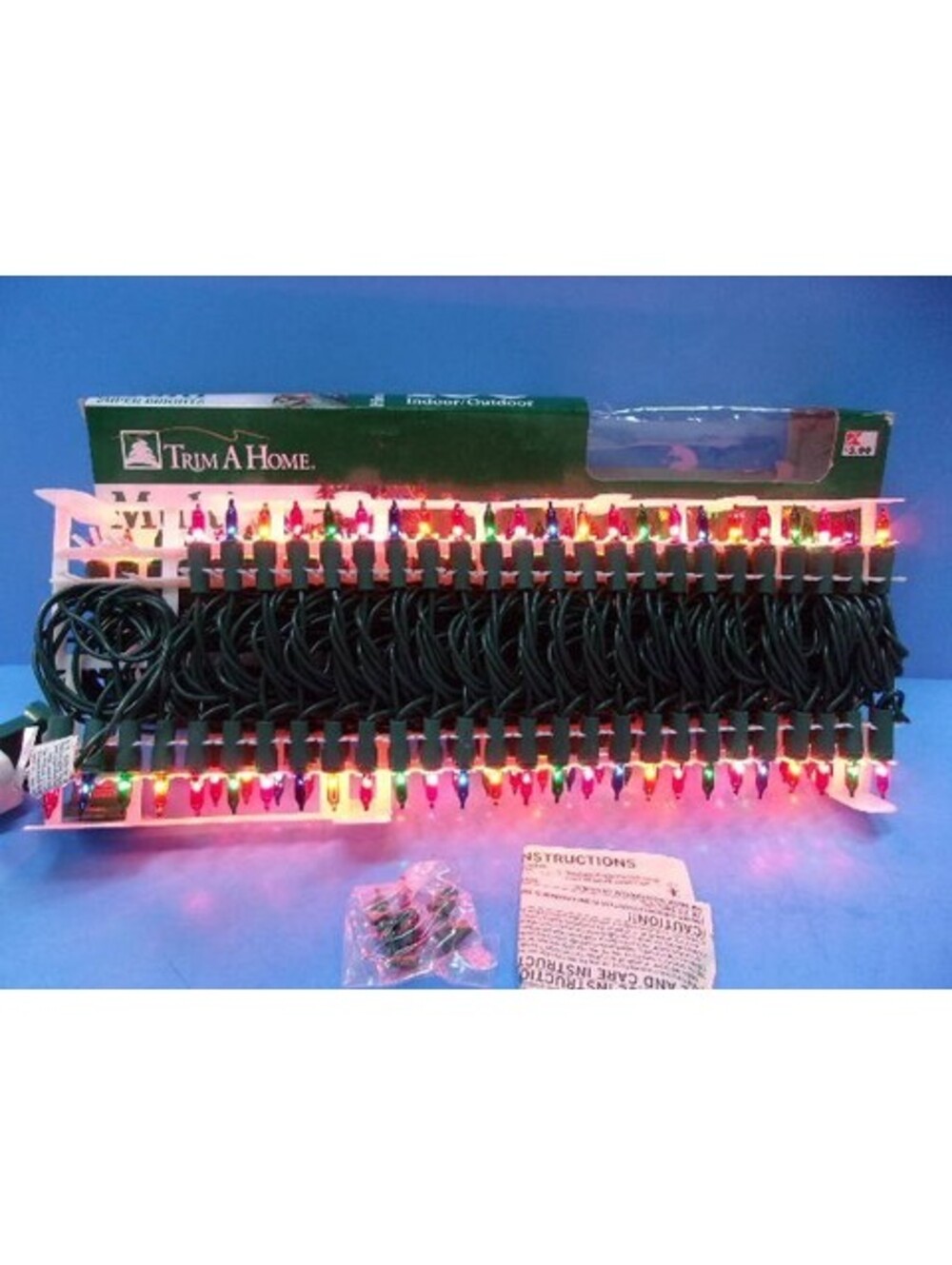 Vintage Christmas Light String Indoor/Outdoor 100 Super Bright Multicolor NOS